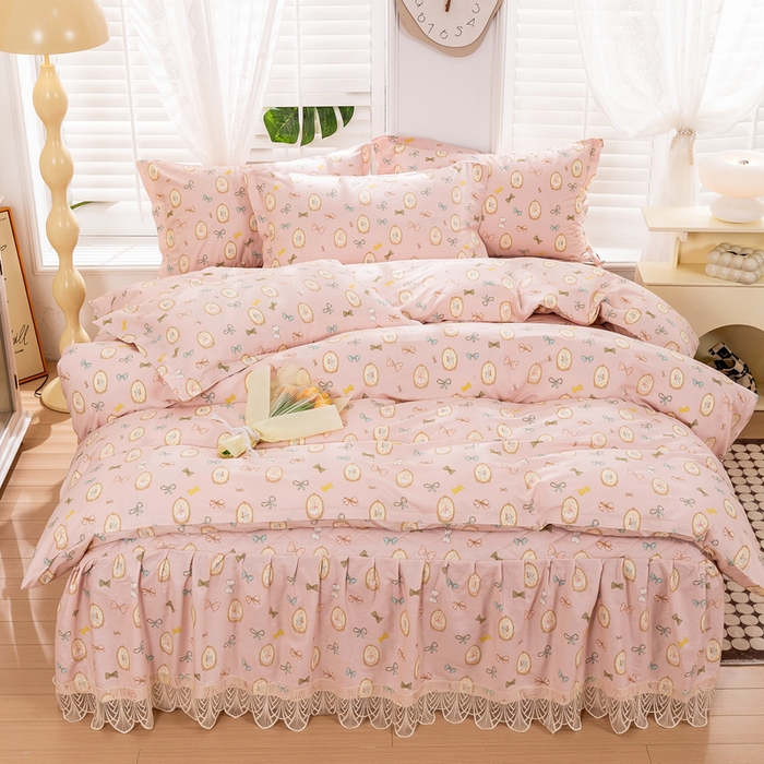 91家纺网 家纺一手货源 找家纺 琉宿家纺 2025新款全棉13372蕾丝夹棉印花床裙 公主兔