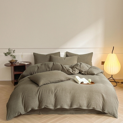 91家纺网 家纺一手货源 找家纺 睡棉坊 2024新款全棉色织提花双层纱复古单被套 千喜格-绿