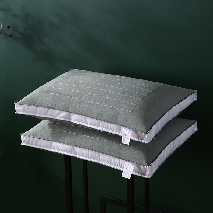 91家纺网 家纺一手货源 找家纺 沃兰国际 新款全棉水洗棉荞麦枕芯花草护颈枕头单人绗缝定型枕 清新绿