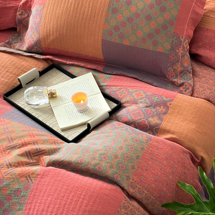 91家纺网 家纺一手货源 找家纺 （总）睡棉坊 2024新款全棉色织提花双层纱复古单被套