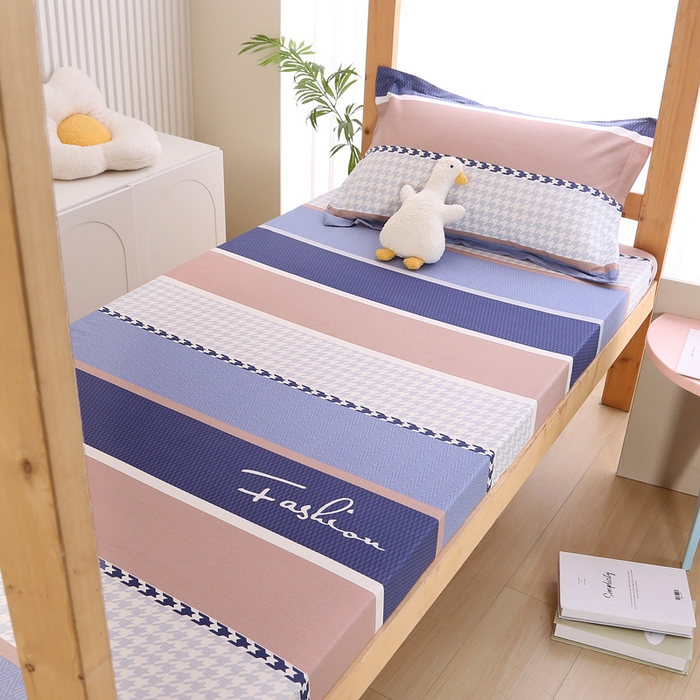 91家纺网 家纺一手货源 找家纺 凯森家纺 2024新款13372全棉印花学生床笠宿舍寝室床垫保护套上下铺床笠 留白