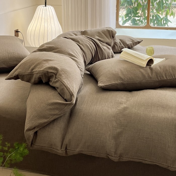 91家纺网 家纺一手货源 找家纺 睡棉坊 2024新款全棉色织提花双层纱复古单被套 千喜格-咖