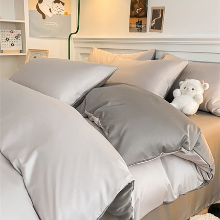（总）古吉梦 2024新款水洗真丝纯色双拼四件套-臻系列