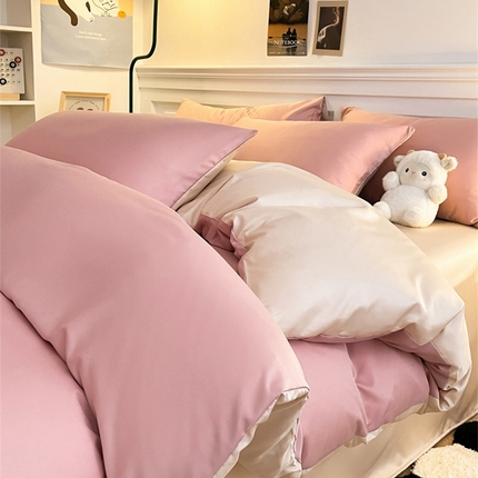 91家纺网 家纺一手货源 找家纺 （总）古吉梦 2024新款水洗真丝纯色双拼四件套-臻系列