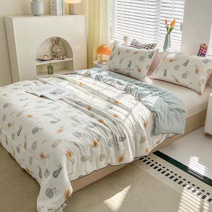 艺菲阁家纺 2024新款大豆蛋白水洗双层纱夏被 南瓜日记