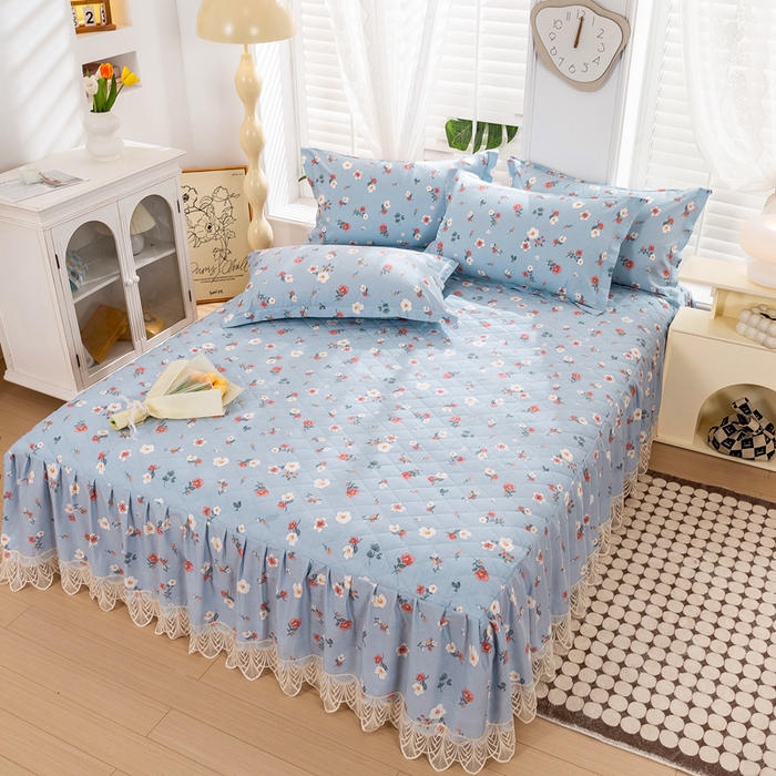 91家纺网 家纺一手货源 找家纺 （总）琉宿家纺 2025新款全棉13372蕾丝夹棉印花床裙