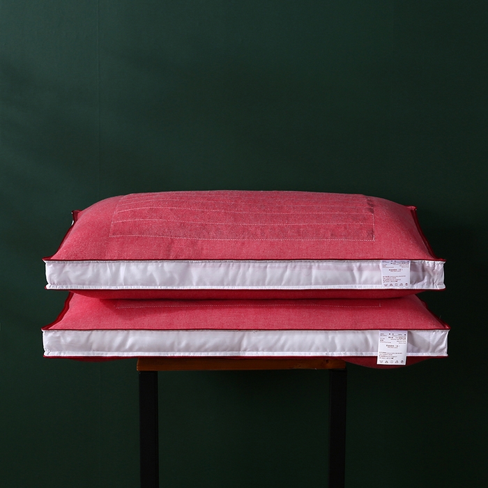 91家纺网 家纺一手货源 找家纺 沃兰国际 新款全棉水洗棉荞麦枕芯花草护颈枕头单人绗缝定型枕 胭脂红