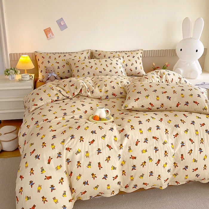 91家纺网 家纺一手货源 找家纺 于果 2024新款全棉双层纱四件套 开心派对