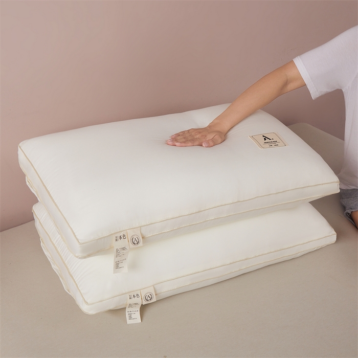 91家纺网 家纺一手货源 找家纺 凯森家纺 2024新款学生枕头枕芯单人枕芯羽丝绒酒店枕头 米色立体边-单只装