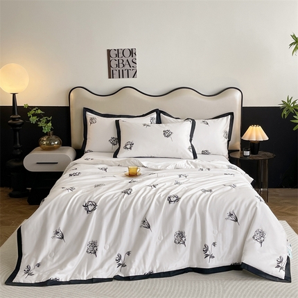 91家纺网 家纺一手货源 找家纺 （总）金麦家纺 2024新款冰丝宽边印花夏被子被芯-邂逅系列