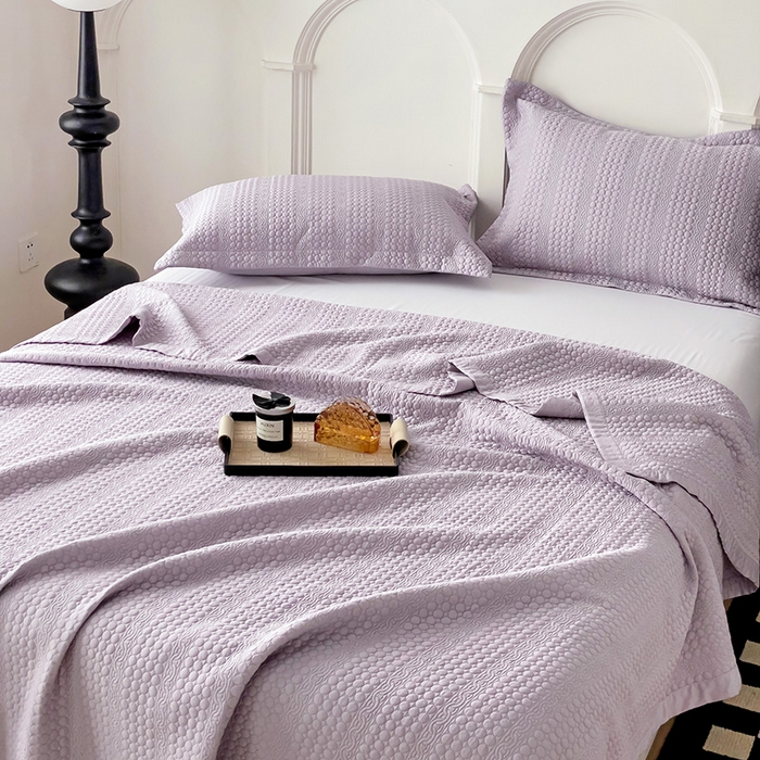 91家纺网 家纺一手货源 找家纺 沐纯家居 2024新款纯色天丝床盖 高贵紫