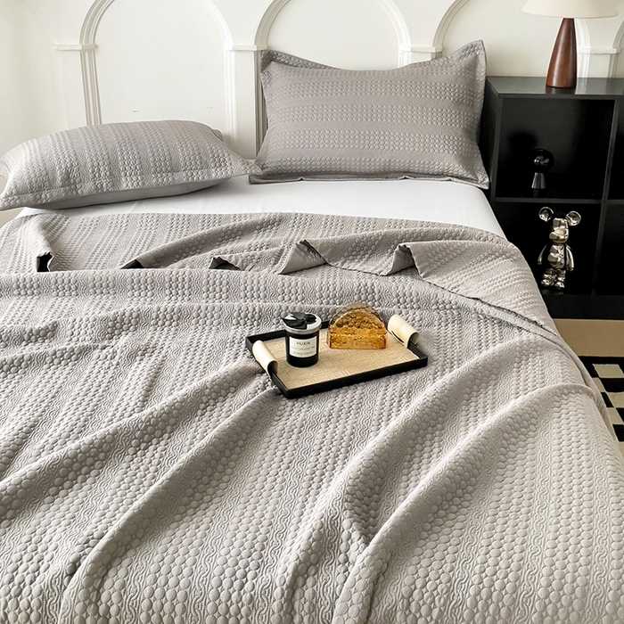 91家纺网 家纺一手货源 找家纺 沐纯家居 2024新款纯色天丝床盖 蓝灰色