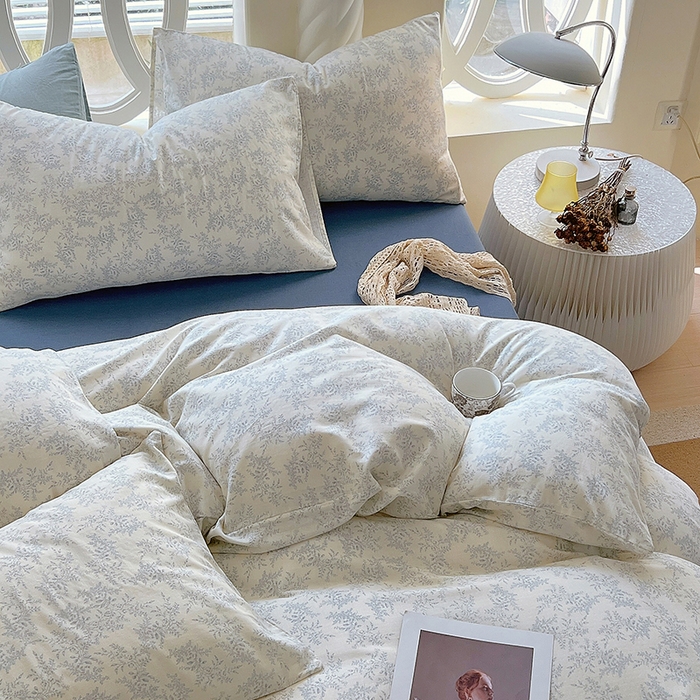 91家纺网 家纺一手货源 找家纺 于果 2024新款全棉双层纱四件套 瑞莎(灰)