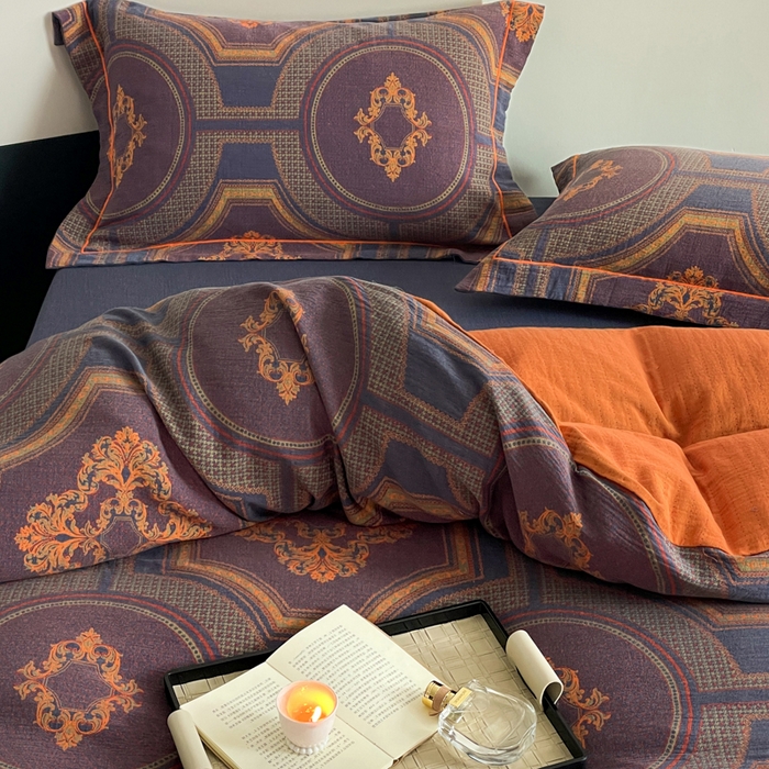 91家纺网 家纺一手货源 找家纺 睡棉坊 2024新款全棉色织提花双层纱复古单被套 典朴