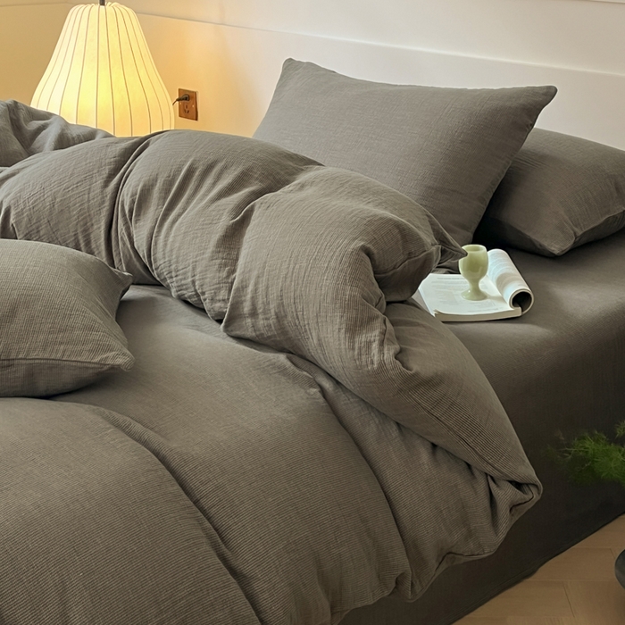 91家纺网 家纺一手货源 找家纺 睡棉坊 2024新款全棉色织提花双层纱复古单被套 千喜格-绿