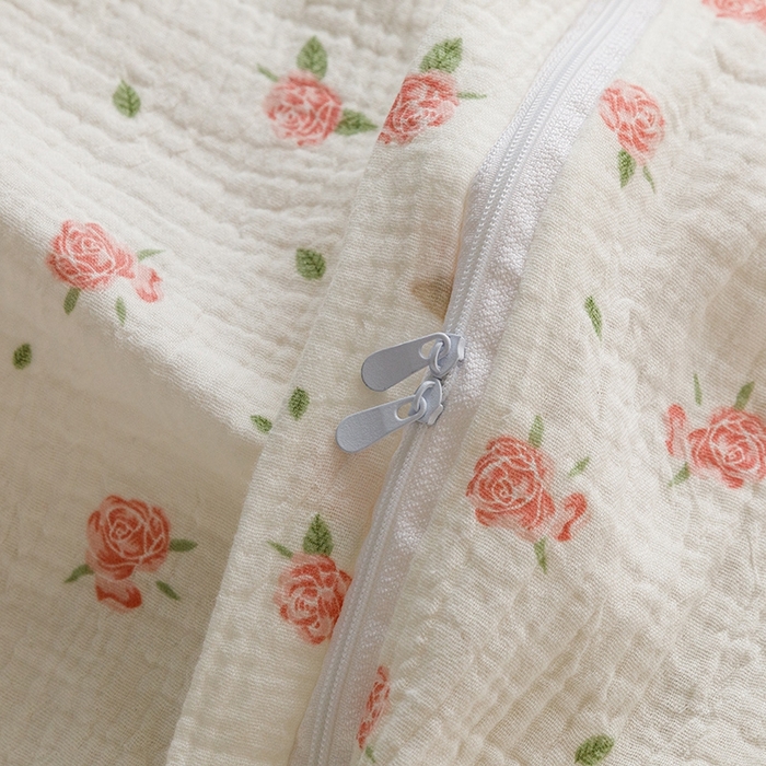 91家纺网 家纺一手货源 找家纺 蜜柚 2024新款全棉双层皱皱纱四件套 花园兔