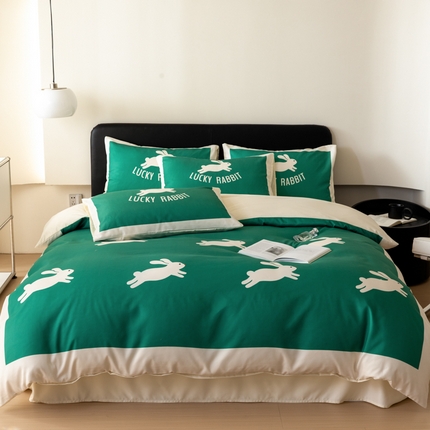 91家纺网 家纺一手货源 找家纺 （总）摩卡 2024新款亲肤真丝棉四件套-幸运兔