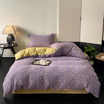 睡棉坊 2024新款全棉色织提花双层纱复古单被套 诗画-紫