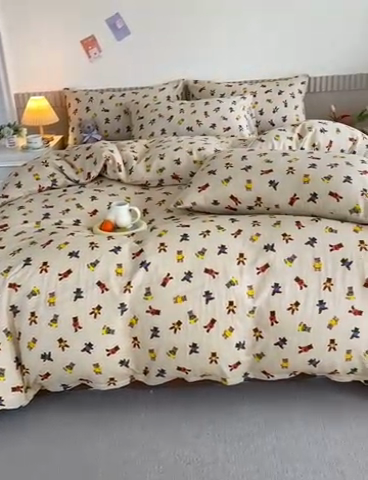 91家纺网 家纺一手货源 找家纺 于果 2024新款全棉双层纱四件套 开心派对