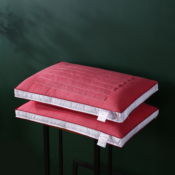 91家纺网 家纺一手货源 找家纺 沃兰国际 新款全棉水洗棉荞麦枕芯花草护颈枕头单人绗缝定型枕 胭脂红