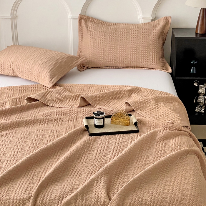 91家纺网 家纺一手货源 找家纺 沐纯家居 2024新款纯色天丝床盖 南瓜橘