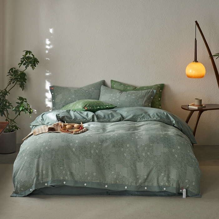 91家纺网 家纺一手货源 找家纺 安莱生活 2024年新品高端双层纱大提花工艺款缤纷花妍纽扣款 缤纷花妍纽扣款-灰绿