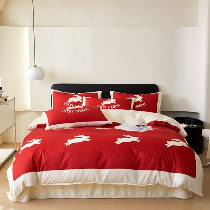 91家纺网 家纺一手货源 找家纺 （总）摩卡 2024新款亲肤真丝棉四件套-幸运兔