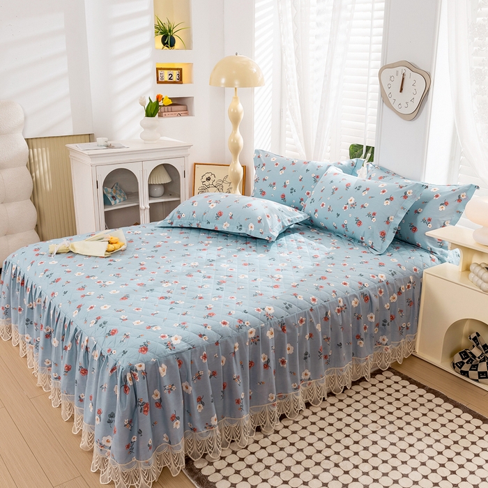 91家纺网 家纺一手货源 找家纺 （总）琉宿家纺 2025新款全棉13372蕾丝夹棉印花床裙