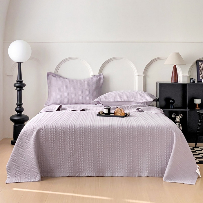 91家纺网 家纺一手货源 找家纺 沐纯家居 2024新款纯色天丝床盖 高贵紫