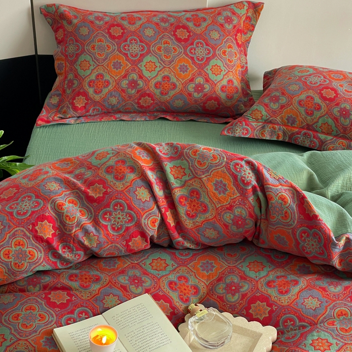 91家纺网 家纺一手货源 找家纺 睡棉坊 2024新款全棉色织提花双层纱复古单被套 百样