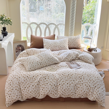 91家纺网 家纺一手货源 找家纺 于果 2024新款全棉双层纱四件套 麦浪