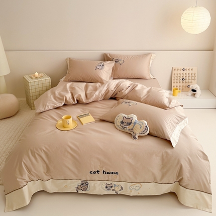 91家纺网 家纺一手货源 找家纺 （总）懒猫家纺 2024新款【猫猫屋】100支贡缎长绒棉四件套（礼盒包装）