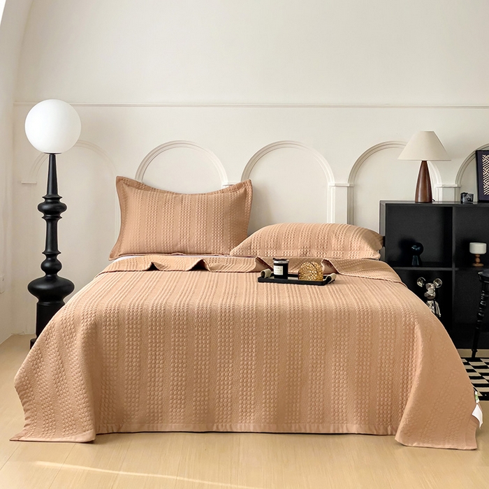 91家纺网 家纺一手货源 找家纺 沐纯家居 2024新款纯色天丝床盖 南瓜橘