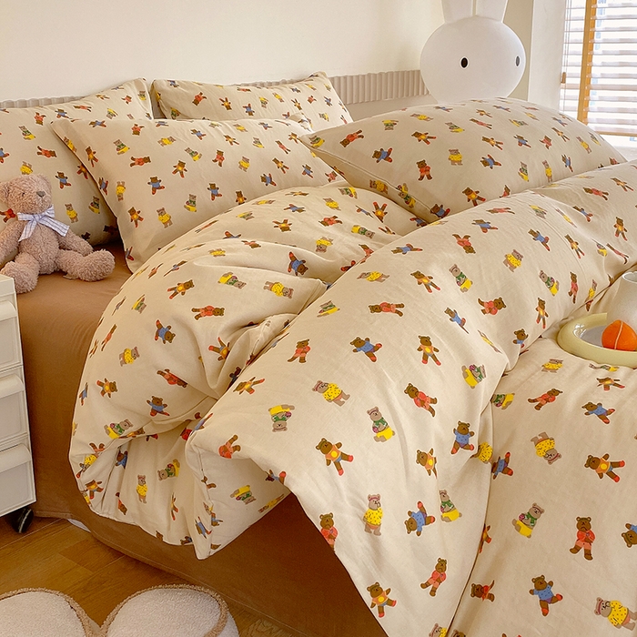 91家纺网 家纺一手货源 找家纺 于果 2024新款全棉双层纱四件套 开心派对