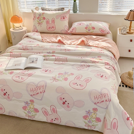 91家纺网 家纺一手货源 找家纺 艺菲阁家纺 2024新款大豆蛋白水洗双层纱夏被 椰椰兔