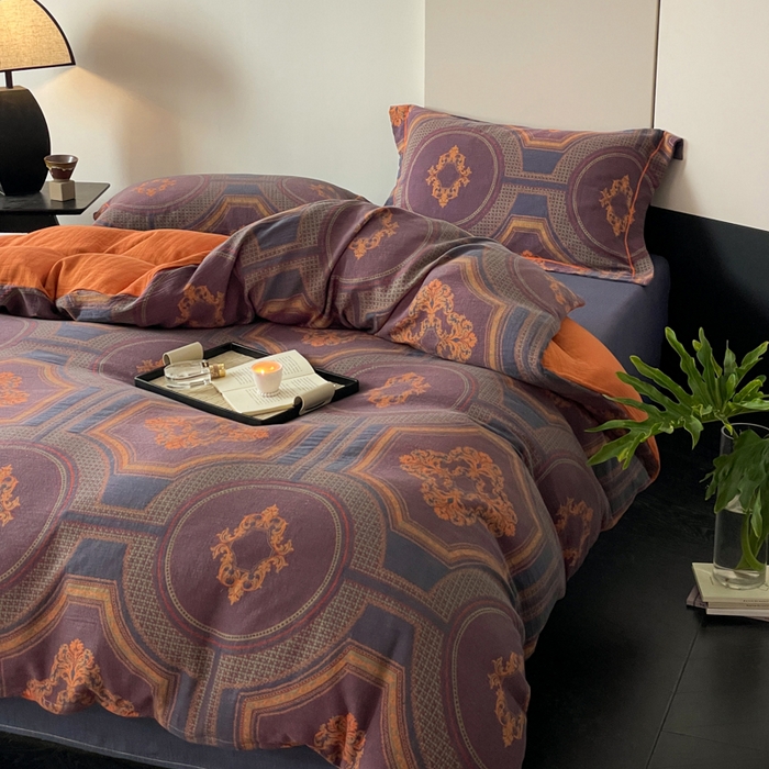 91家纺网 家纺一手货源 找家纺 睡棉坊 2024新款全棉色织提花双层纱复古单被套 典朴