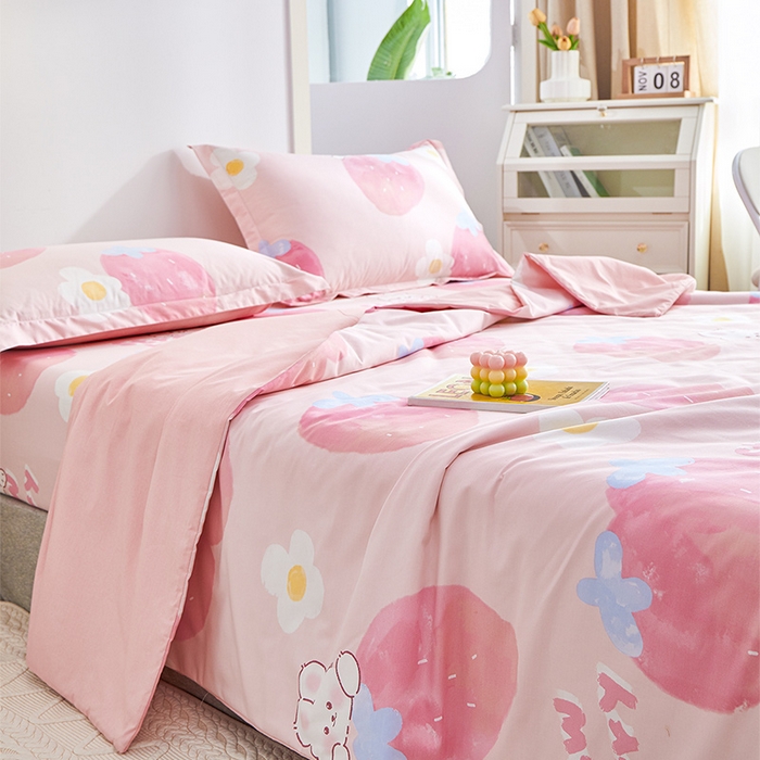 91家纺网 家纺一手货源 找家纺 元元被芯 2024新款全棉小清新夏被四件套-单夏被 哈尼-粉