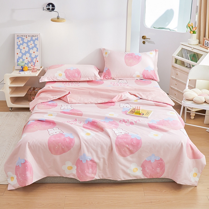 91家纺网 家纺一手货源 找家纺 元元被芯 2024新款全棉小清新夏被四件套-全棉夏被四件套 哈尼-粉