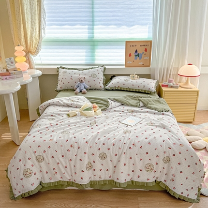 91家纺网 家纺一手货源 找家纺 （总）荔禾家居 2024新款A类泡泡棉皱皱边系列夏被四件套