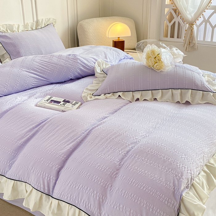 91家纺网 家纺一手货源 找家纺 大境 2024新款小提花韩版公主风小清新轻奢四件套三件套 浪漫紫