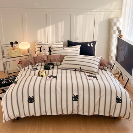91家纺网 家纺一手货源 找家纺 HL原创 2024新款13070全棉40s单被套 咖啡猫