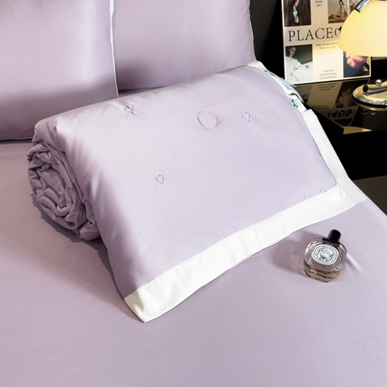 典冠 2024爆款天丝刺绣漫天爱心工艺款大豆夏被四件套空调被夏凉被 淡紫
