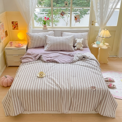 91家纺网 家纺一手货源 找家纺 （总）一加一 2025新款彩纱色纺天竺棉刺绣夏被四件套