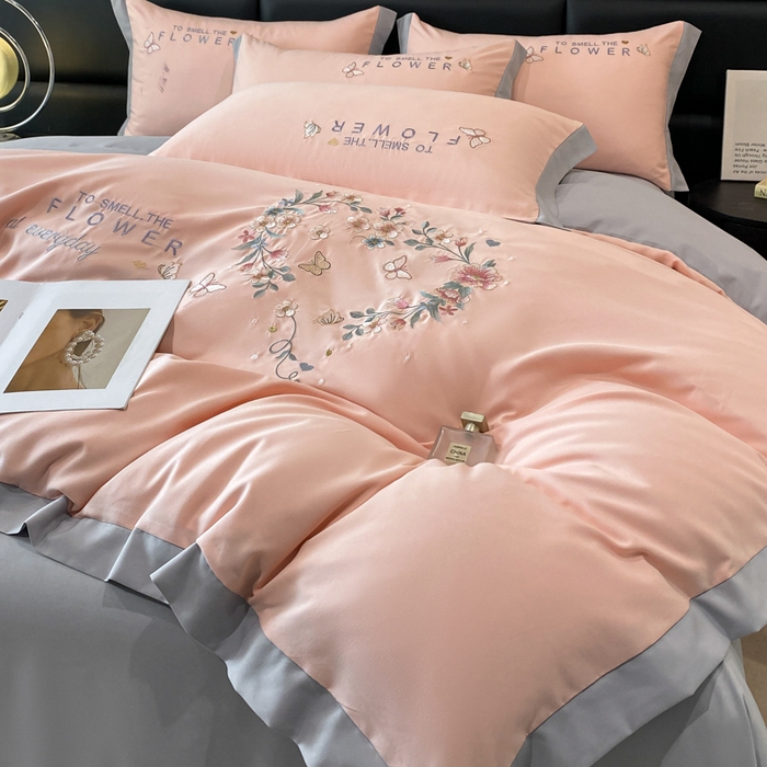 91家纺网 家纺一手货源 找家纺 凯艾玲 2024新款简约轻奢磨毛细斜纹四件套-初见 初见-浅玉