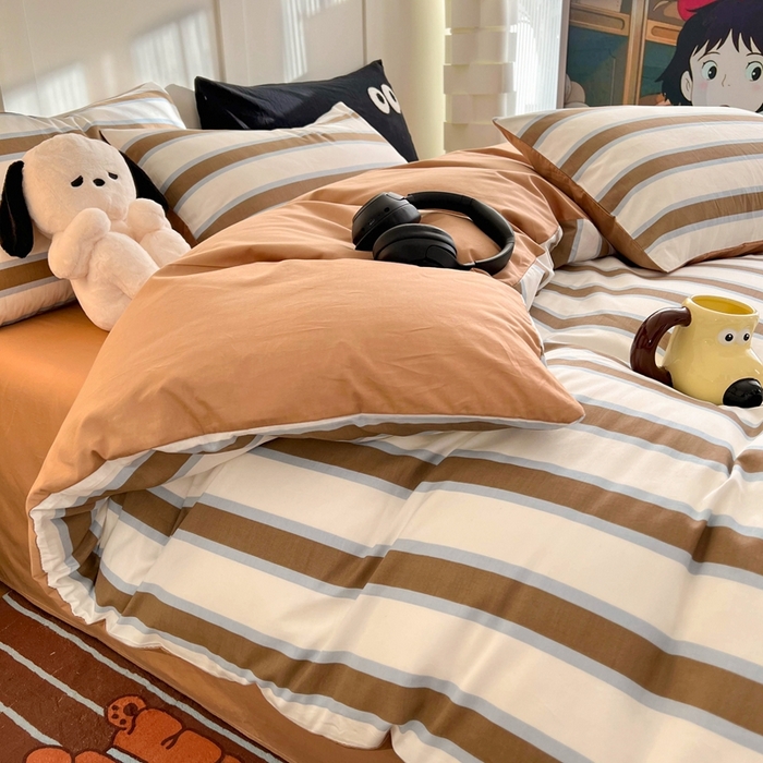 91家纺网 家纺一手货源 找家纺 HL原创 2024新款13070全棉40s单被套 焦糖条纹