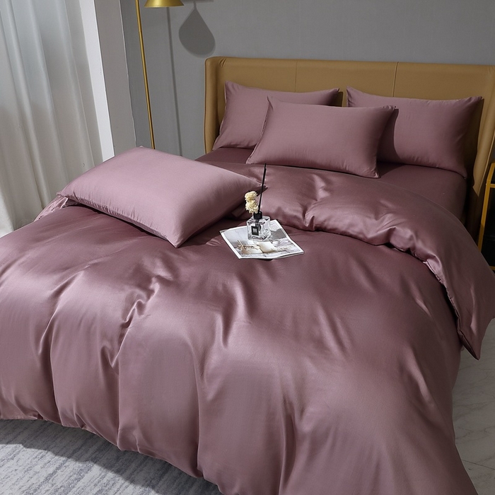 91家纺网 家纺一手货源 找家纺 晶缦家纺 2024新款100S全棉贡缎长绒棉纯色四件套和单品-纯沐系列 四件套 纯沐-帛咖色