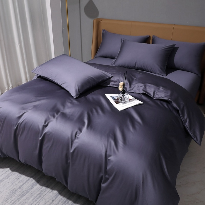 91家纺网 家纺一手货源 找家纺 晶缦家纺 2024新款100S全棉贡缎长绒棉纯色四件套和单品-纯沐系列 单被套 纯沐-深度灰