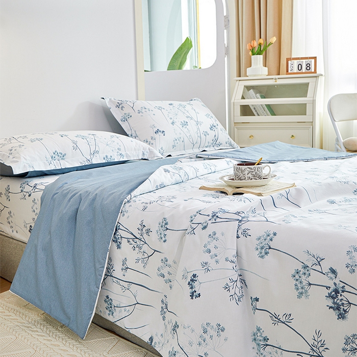 91家纺网 家纺一手货源 找家纺 元元被芯 2024新款全棉小清新夏被四件套-单夏被 璀璨-兰