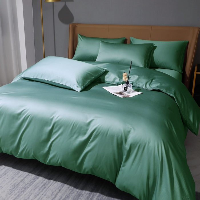 91家纺网 家纺一手货源 找家纺 晶缦家纺 2024新款100S全棉贡缎长绒棉纯色四件套和单品-纯沐系列 单被套 纯沐-橄榄绿