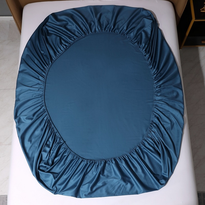 91家纺网 家纺一手货源 找家纺 晶缦家纺 2024新款100S全棉贡缎长绒棉纯色四件套和单品-纯沐系列 单床笠 纯沐-宝石蓝